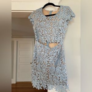 Light Blue Mini Lace Dress with Cutout